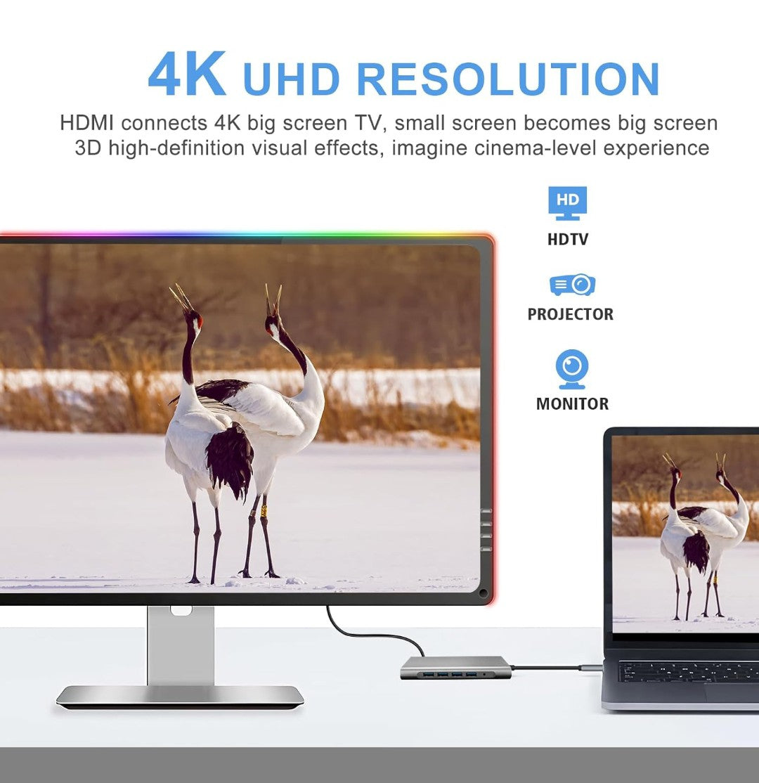 USB C HUB, 12 in 1 USB C Adapter Docking Station mit 4K-HDMI, VGA, 3*USB 2.0, USB3.0, USB C Data, PD3.0, Ethernet RJ45 Port, SD/TF, 3.5mm AUX, Kompatibel für MacBook Pro/Air, Mehr Type C Geräte