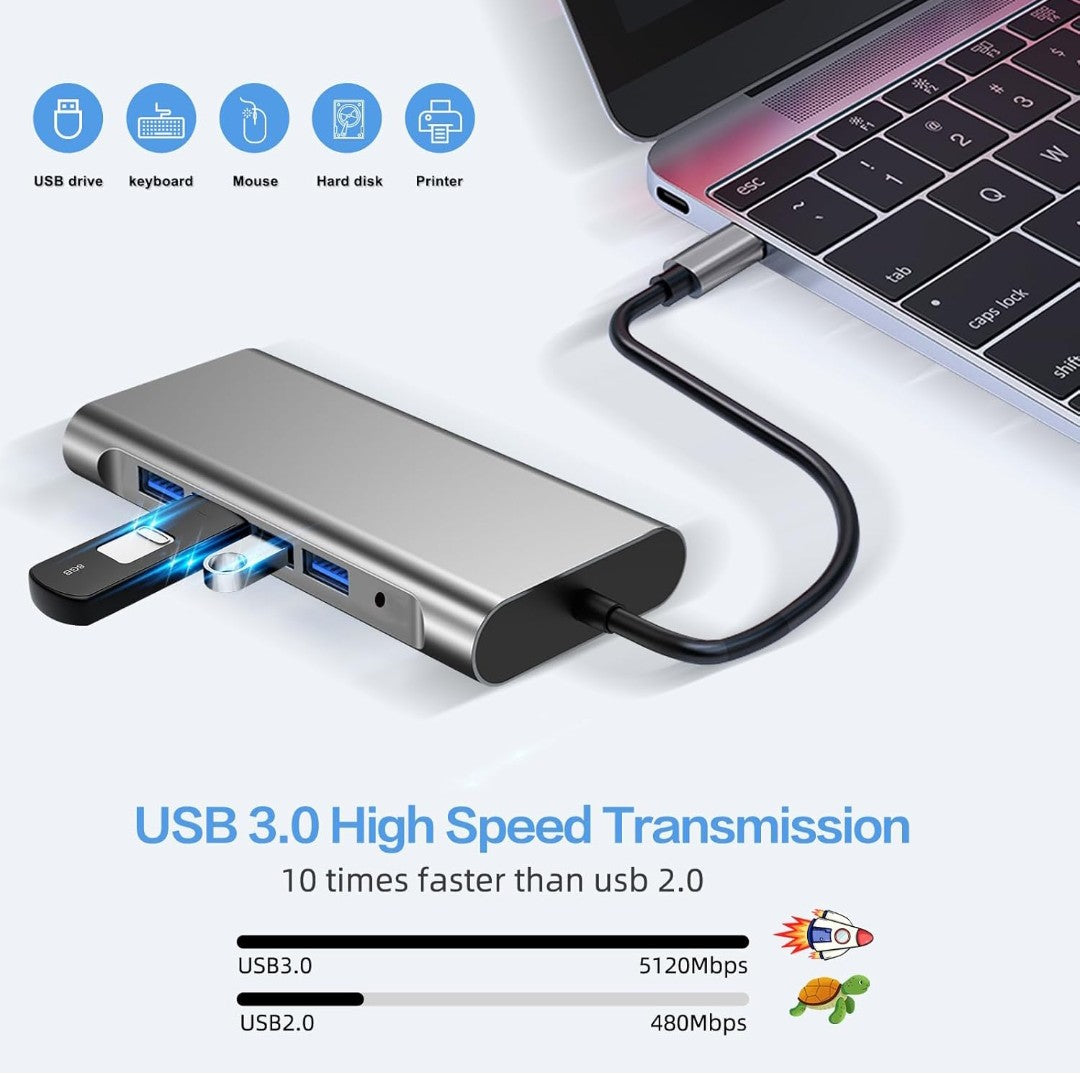 USB C HUB, 12 in 1 USB C Adapter Docking Station mit 4K-HDMI, VGA, 3*USB 2.0, USB3.0, USB C Data, PD3.0, Ethernet RJ45 Port, SD/TF, 3.5mm AUX, Kompatibel für MacBook Pro/Air, Mehr Type C Geräte