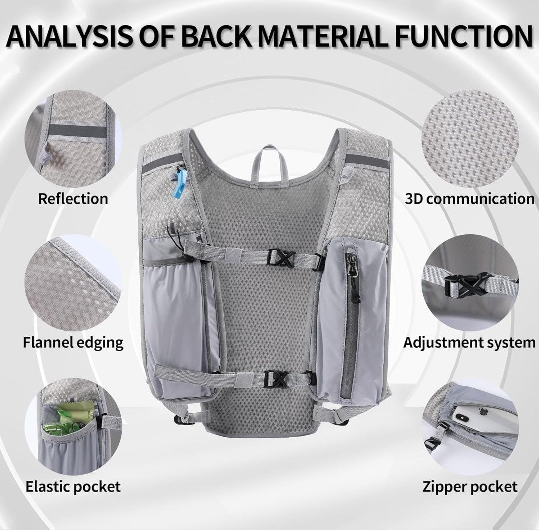 Laufweste Damen und Herren, verstellbare Laufweste mit 1500ml Trinkflasche, 5L Running Vest Reflektierende Trinkrucksack mit Handyhalterung, geeignet für Outdoor Läufe,Jogging,Wanderungen, Radfahren